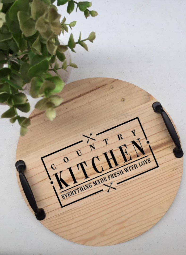 Country Kitchen Round tray with handle image 1